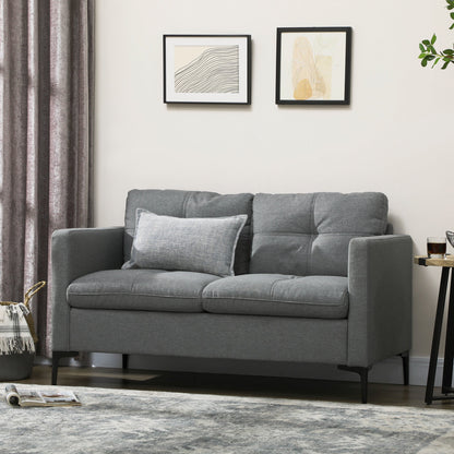 133cm Loveseat Sofa, Modern Fabric Couch with Steel Legs, Upholstered 2 Seater Sofa for Living Room, Bedroom, Dark Grey