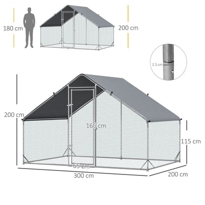 PawHut Kurnik Galwanizowany Walk-in Kurnik Kurnik Drobiu Klatka Królików Kojec Ogrodowy z Pokrowcem Wodoodpornym, 3 x 2 x 2m