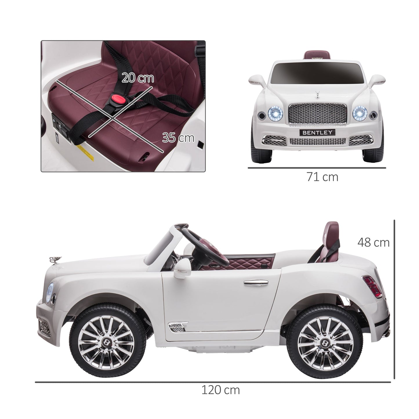 HOMCOM Bentley Mulsanne Licensed Kids Electric Ride-On Car, with Remote Control. LED lights, Music - White