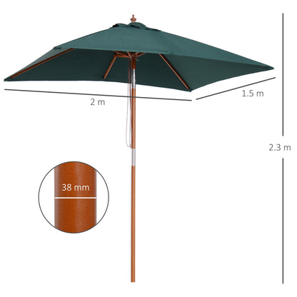 مظلة خارجية من Outsunny Garden Umbrella Patio Umbrella Market، مظلة شمسية خارجية 6 أضلاع مع إطار من الخشب والخيزران، بني أخضر