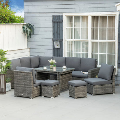 Outsunny Seven-Piece Rattan Garden Sofa Set, with Expanding Table - Grey