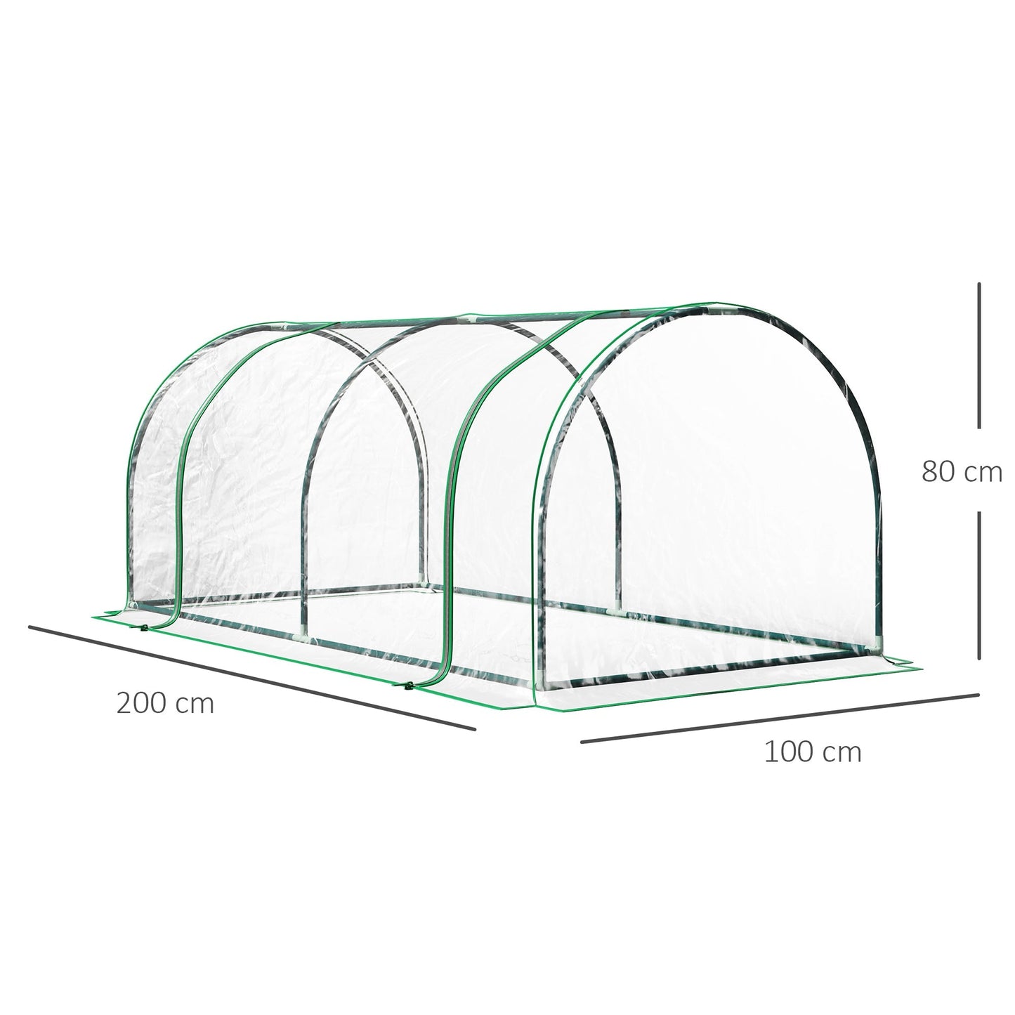 Outsunny Tunnel Greenhouse Green House للحديقة الخارجية، إطار فولاذي، غطاء من البولي إيثيلين، شفاف، 200 × 100 × 80 سم