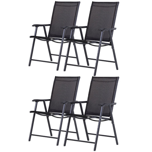 Outsunny Set of 4 Folding Garden Chairs, Metal Frame Garden Chairs Outdoor Patio Park Dining Seat with Breathable Mesh Seat, Black