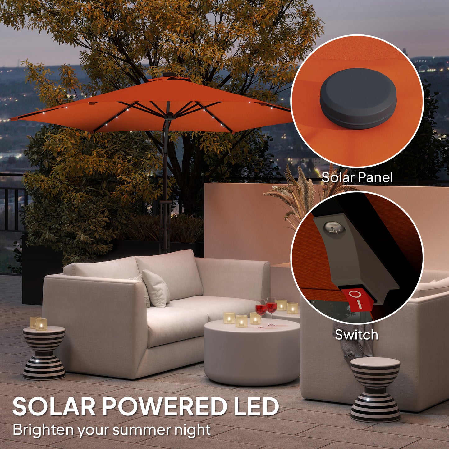 Outsunny 3(m) Solarny LED Cantilever Parasol - Pomarańczowy
