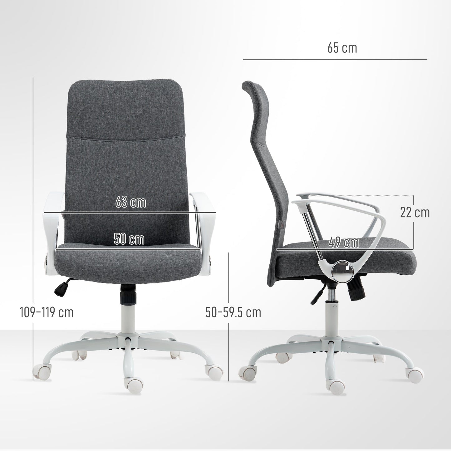 HOMCOM Fabric High Back Office Chair - Grey