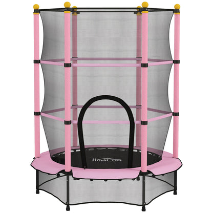 HOMCOM 4.6FT/55" Kids Trampoline with Safety Enclosure, Outdoor Indoor Use, for Ages 3-10 Years, Pink