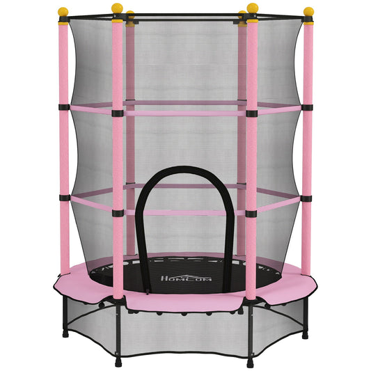 HOMCOM 4.6FT/55" Kids Trampoline with Safety Enclosure, Outdoor Indoor Use, for Ages 3-10 Years, Pink