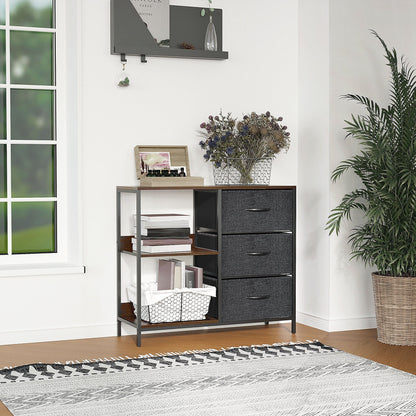 HOMCOM Chest of Drawers Storage Dresser Cabinet Organizer with 3 Fabric Drawers and 2 Display Shelves for Living Room, Bedroom, Hallway, Black