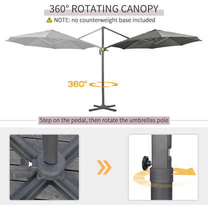 Outsunny 3 x 3(m) Cantilever Parasol with Cross Base, Garden Umbrella with 360 Rotation, Crank Handle and Tilt for Outdoor, Patio, Grey