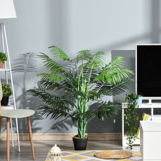Outsunny 125cm/4FT Artificial Palm Plant Decorative Tree with Nursery Pot, Fake Plastic Indoor Home Office D√É¬©cor, Green