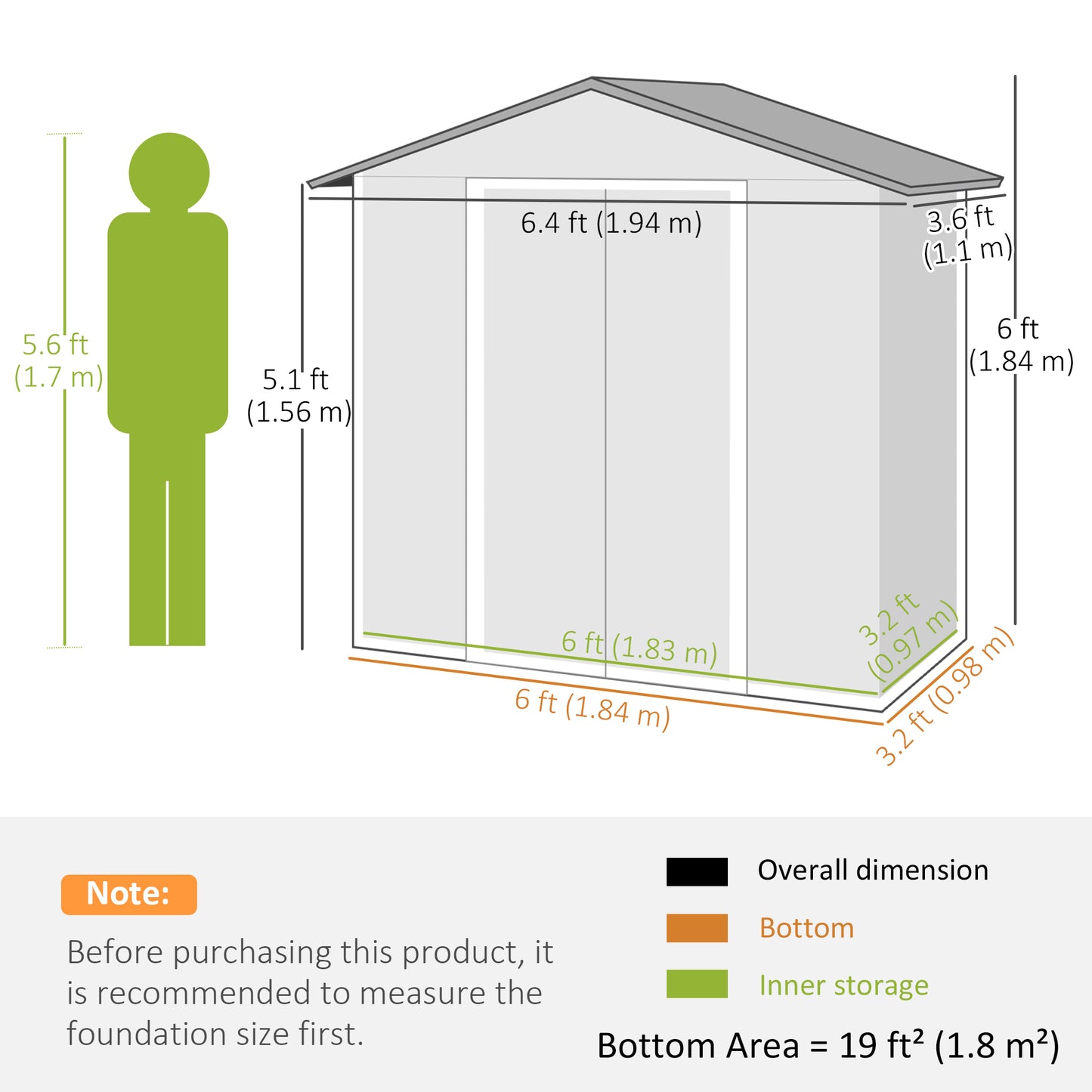 Outsunny 6,5x3,5ft Metalowy domek ogrodowy do przechowywania narzędzi na zewnątrz z podwójnymi drzwiami przesuwnymi i 4 otworami wentylacyjnymi, ciemnoszary