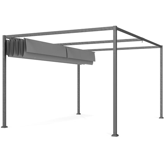 Outsunny 4 x 3(m) Metal Outdoor Pergola with Retractable Roof, Outdoor Gazebo with Drainage Holes for Garden, Patio, Lawn, Grey