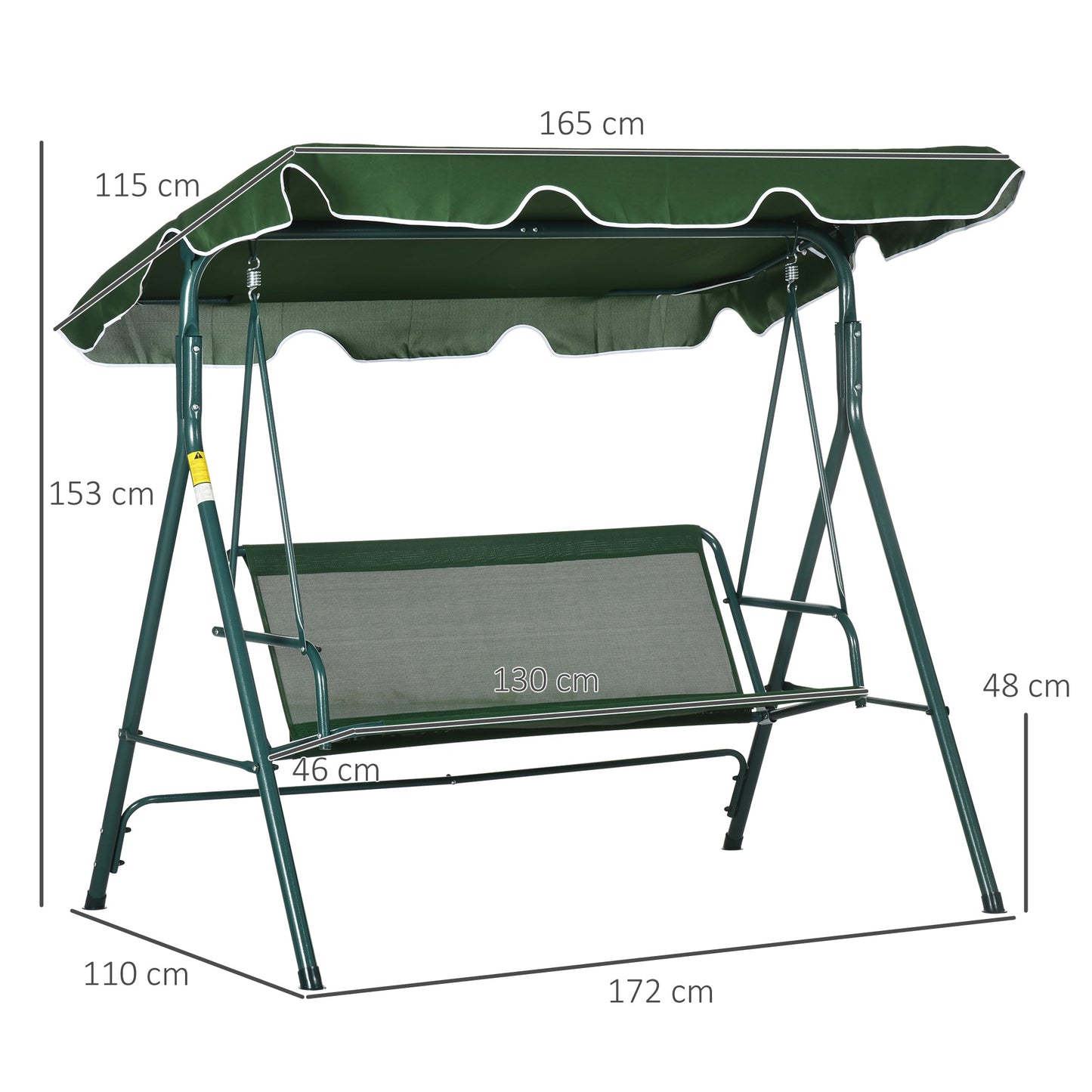 Outsunny 3 Seater Swing Chair with Adjustable Canopy, Garden Swing Seat with Steel Frame, Padded Seat, Green