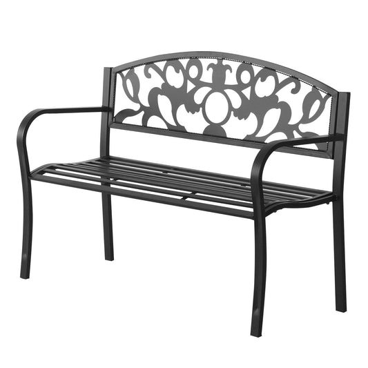 Outsunny 2 Seater Outdoor Patio Garden Metal Bench Park Yard Furniture Porch Chair Seat Black 128L x 91H x 50W cm