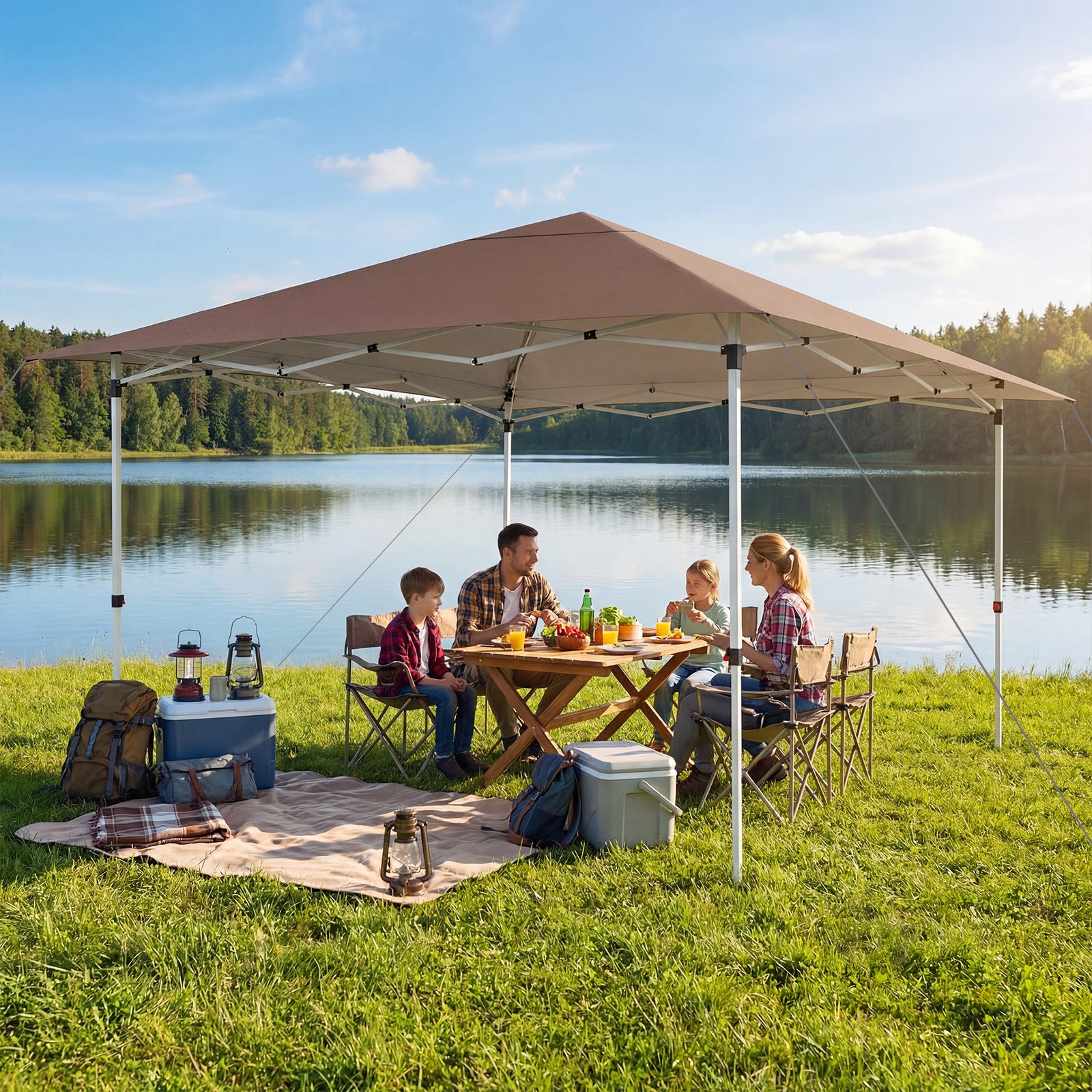 3.5 x 3.5 M Pop up Canopy Tent with UPF50+ Sun-Protective Top and Carry Bag-Brown