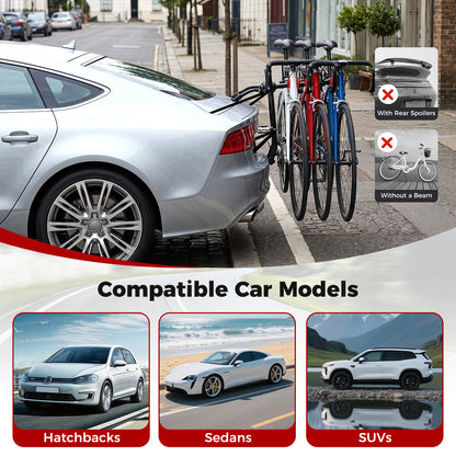 3-Bike Trunk Mount Bike Rack with Anti-Sway and Soft Padding