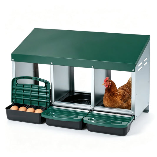 3-Compartment Roll Away Chicken Nesting Box for Hens-Green