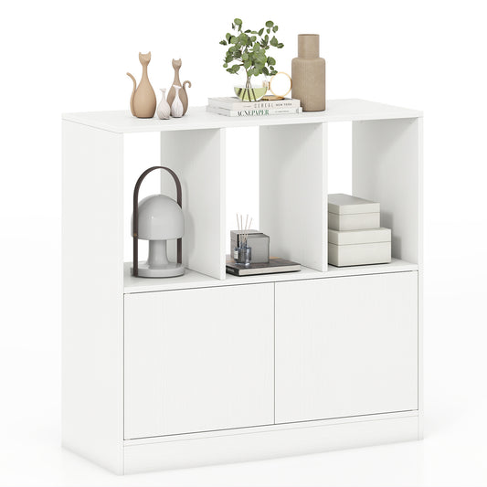 3-Cube Bookcase 3-Tier Bookshelf with Cabinet Modern Book Shelf-White