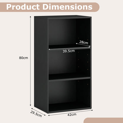 3-Cube Bookcase with 7-Position Adjustable Shelves and Anti-Toppling Kits-Blcak