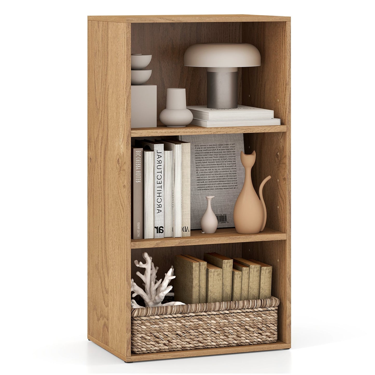 3-Cube Bookcase with 7-Position Adjustable Shelves and Anti-Toppling Kits-Natrual