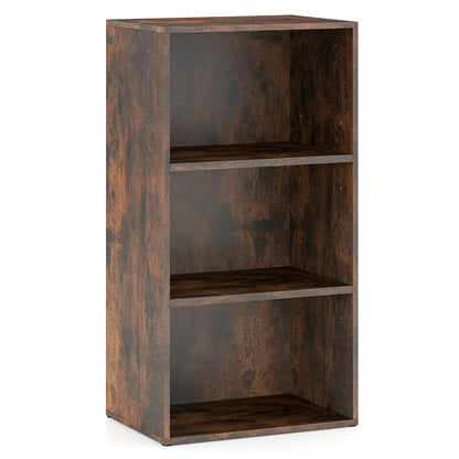 3-Cube Bookcase with 7-Position Adjustable Shelves and Anti-Toppling Kits-Rustic Brown