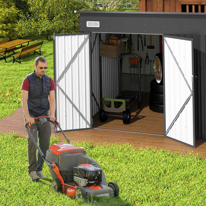3-Door Outdoor Storage Shed with Air Vents and Sloping Roof-Dark Grey