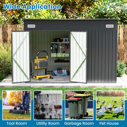 3-Door Outdoor Storage Shed with Air Vents and Sloping Roof-Dark Grey