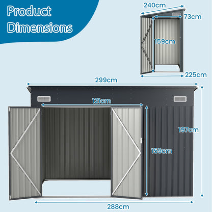 3-Door Outdoor Storage Shed with Air Vents and Sloping Roof-Dark Grey