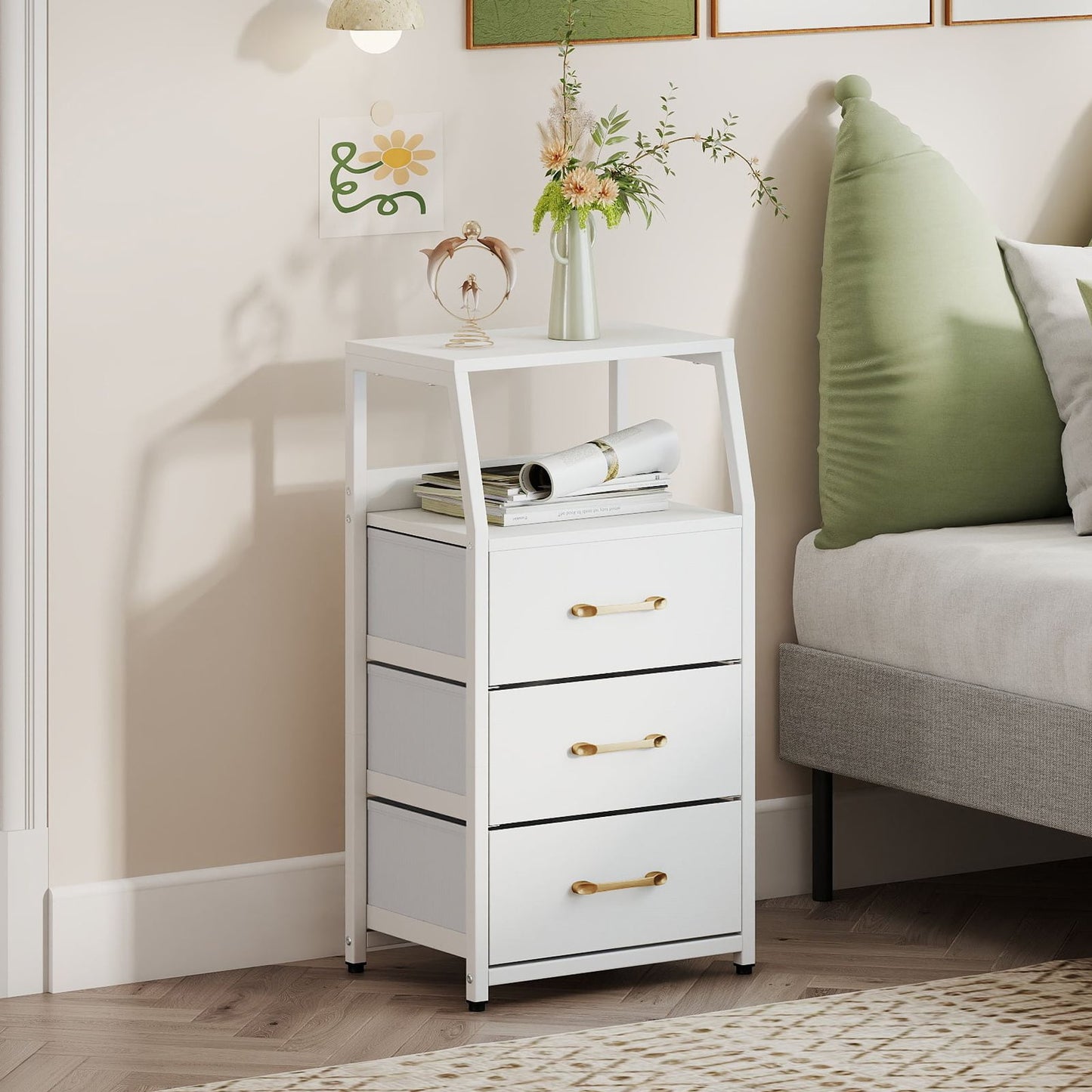 3-Drawer Storage Cabinet Vertical Storage Dresser with Detachable-White