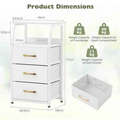3-Drawer Storage Cabinet Vertical Storage Dresser with Detachable-White