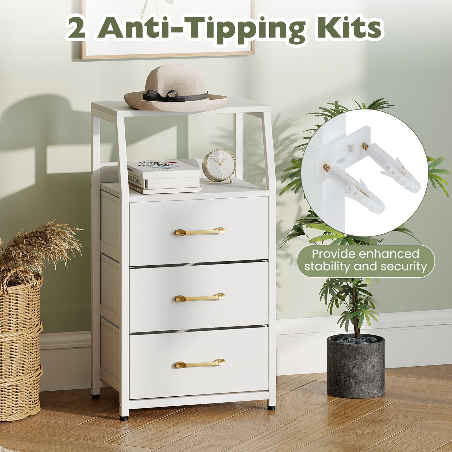 3-Drawer Storage Cabinet Vertical Storage Dresser with Detachable-White