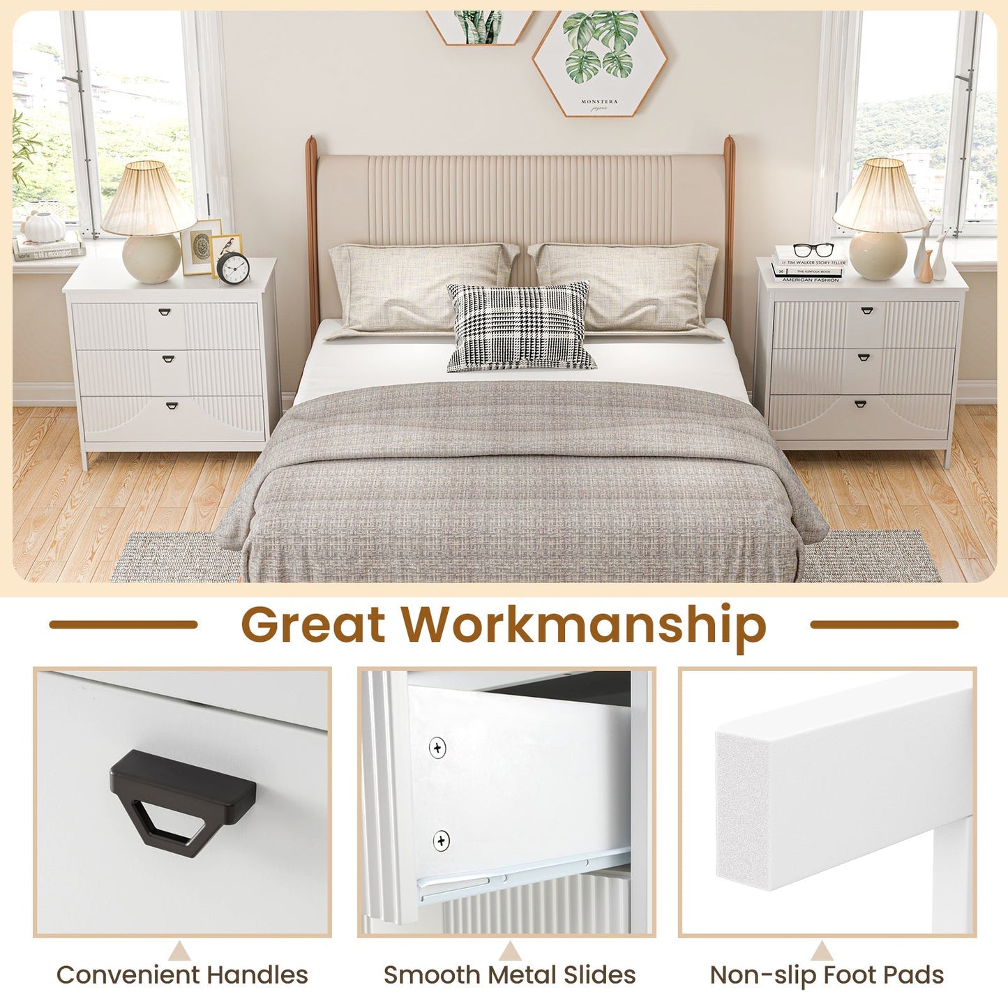 3-Drawer Dresser with Anti-toppling Kit and Storage-White