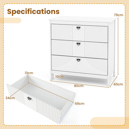 3-Drawer Dresser with Anti-toppling Kit and Storage-White