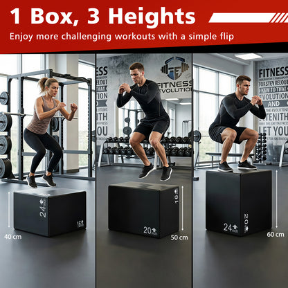 3 In 1 Foam Plyometric Box with 3 Heights and Easy-to-Clean PU Cover-24"