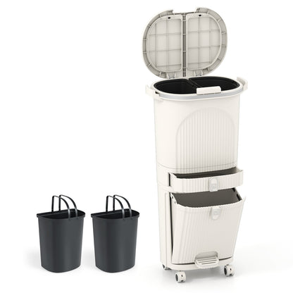 3-Layer Sorting Trash Bin with 2 Removable Buckets-Beige