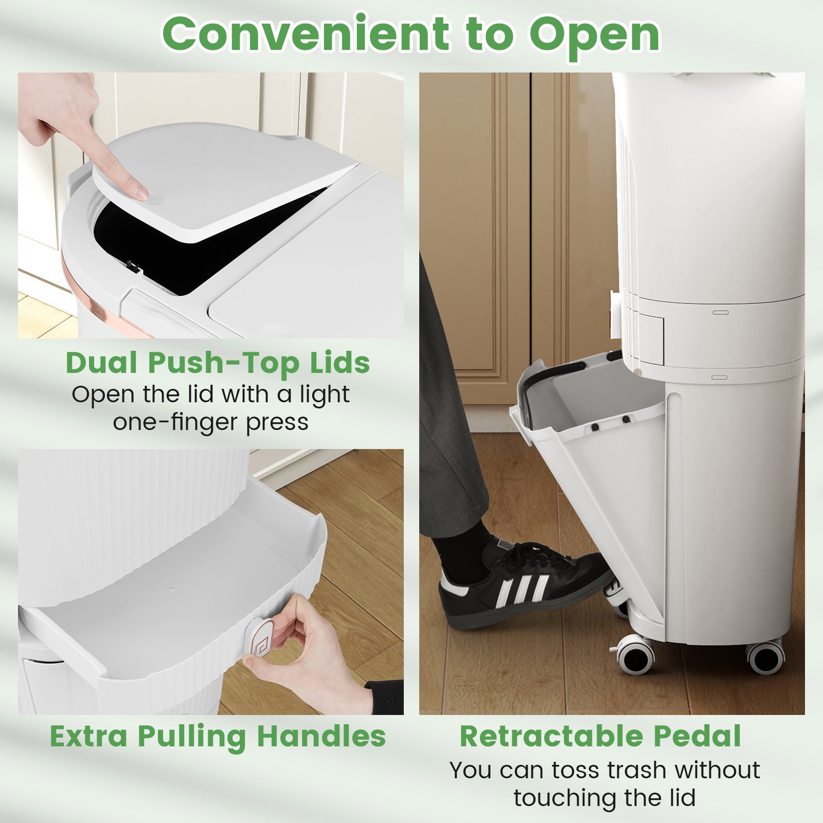 3-Layer Sorting Trash Bin with 2 Removable Buckets-White