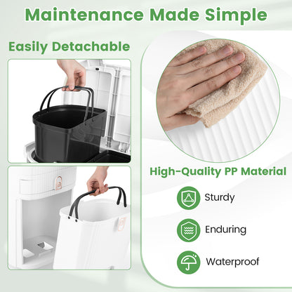 3-Layer Sorting Trash Bin with 2 Removable Buckets-White
