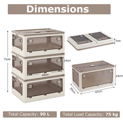 3-Pack 24-Gal Stackable Collapsible Plastic Container Storage Bins with Lids-White