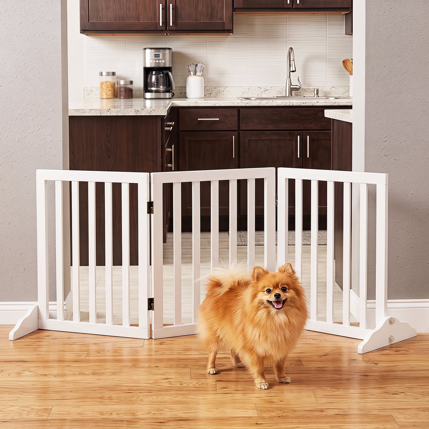 3-Panel Foldable Pet Fence with Support Feet and Flexible 2-Way Hinges-White
