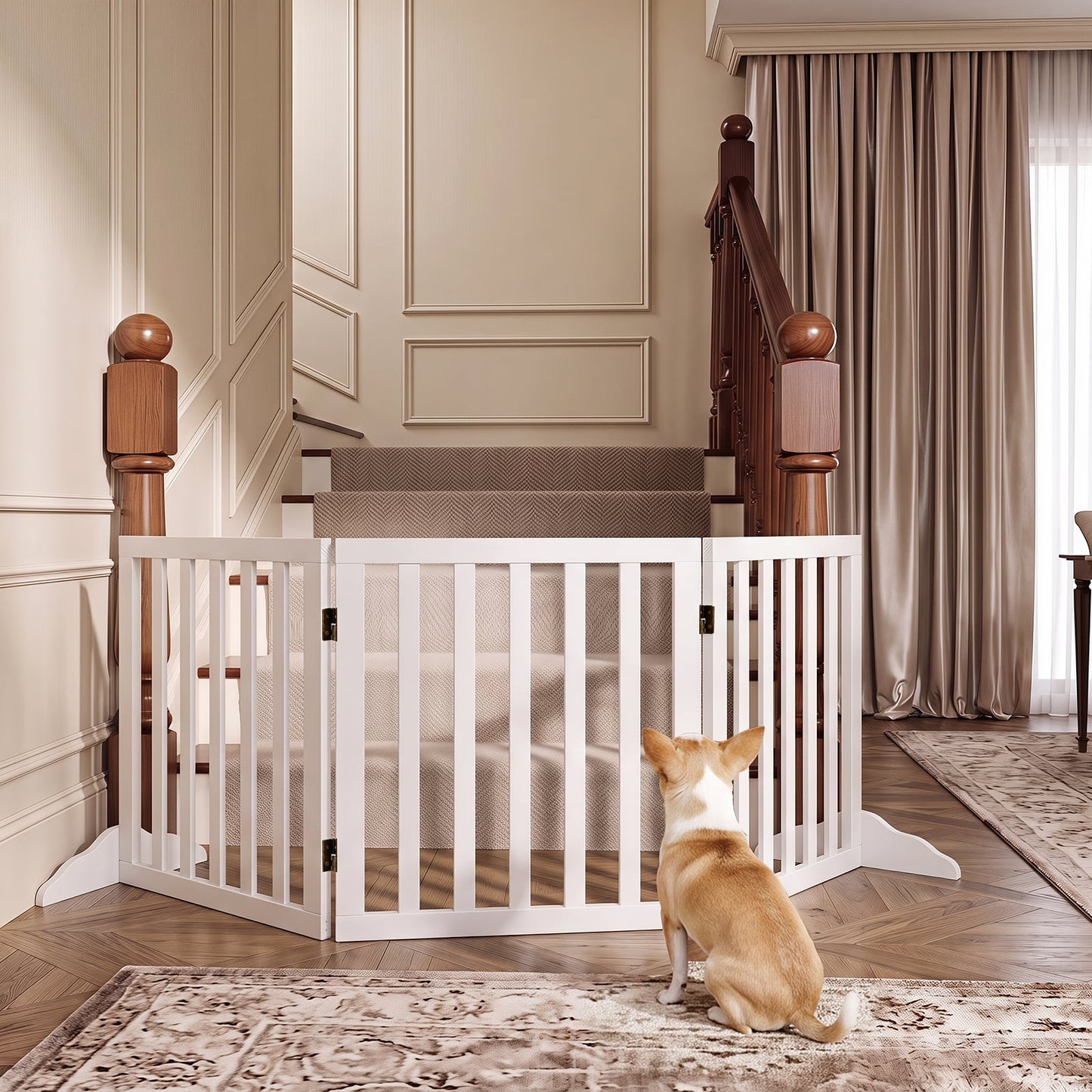 3-Panel Foldable Pet Fence with Support Feet and Flexible 2-Way Hinges-White