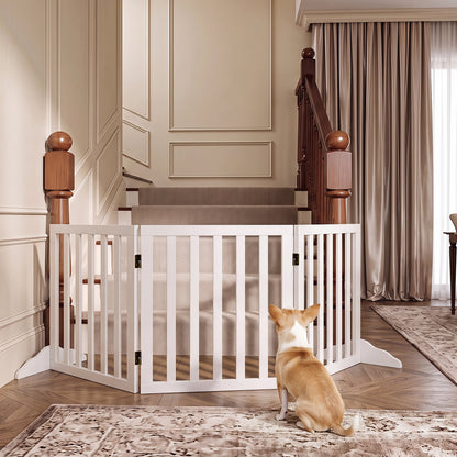 3-Panel Foldable Pet Fence with Support Feet and Flexible 2-Way Hinges-White