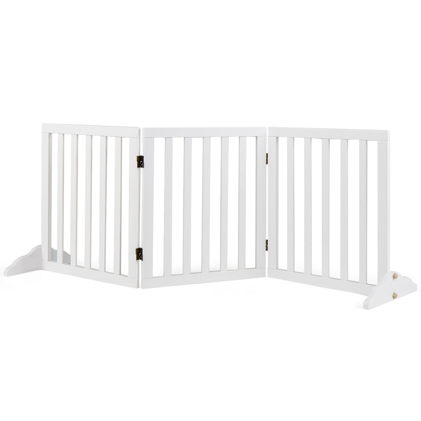 3-Panel Foldable Pet Fence with Support Feet and Flexible 2-Way Hinges-White