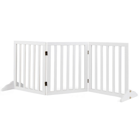3-Panel Foldable Pet Fence with Support Feet and Flexible 2-Way Hinges-White