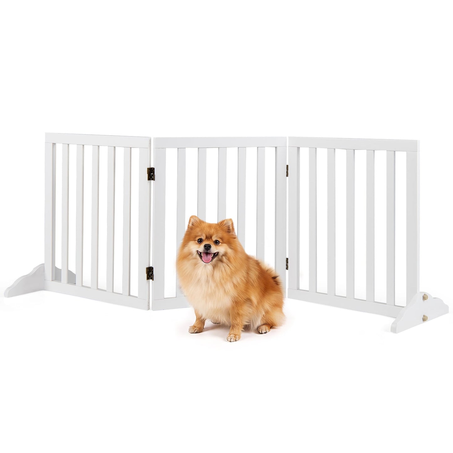 3-Panel Foldable Pet Fence with Support Feet and Flexible 2-Way Hinges-White