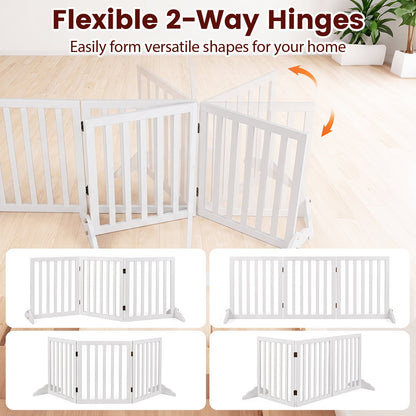 3-Panel Foldable Pet Fence with Support Feet and Flexible 2-Way Hinges-White