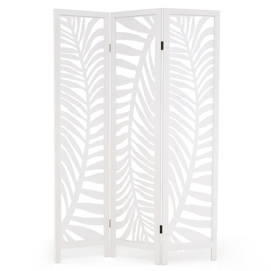 3-Panel Room Divider 170 cm Freestanding Privacy Screen with Natural Paulownia Wood Frame-White