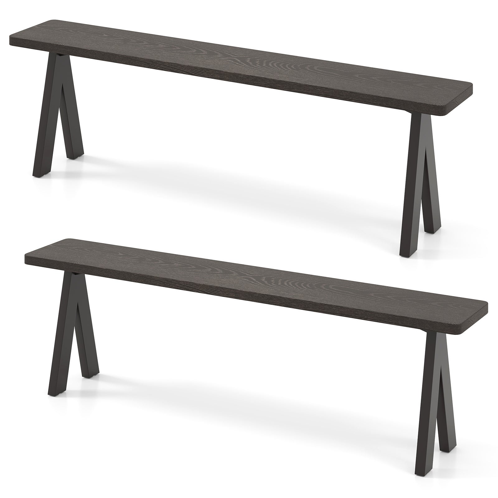 3-Person Outdoor Bench Set of 2 with 360 kg Bearing Capacity-Dark Brow ...