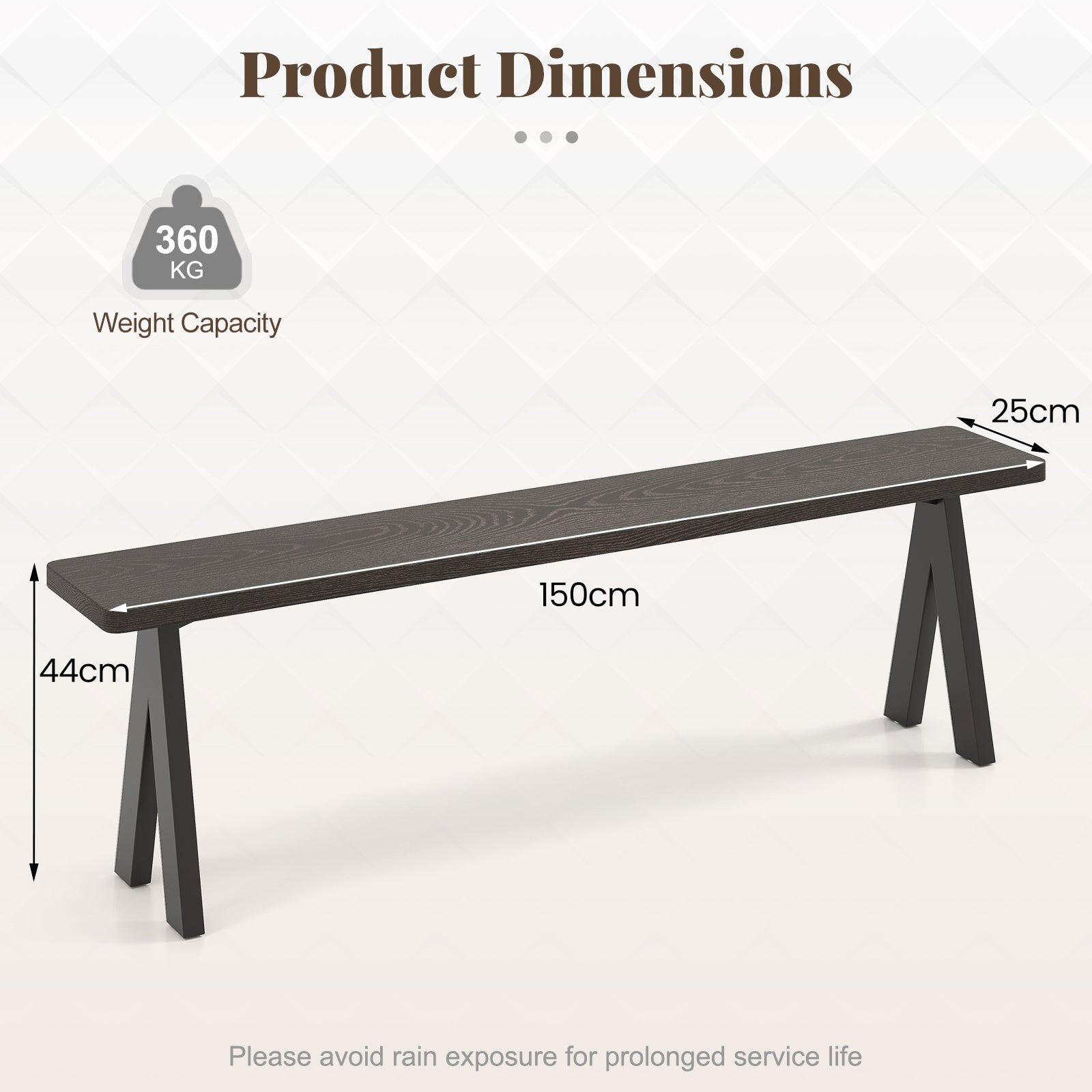 3-Person Outdoor Bench Set of 2 with 360 kg Bearing Capacity-Dark Brow ...