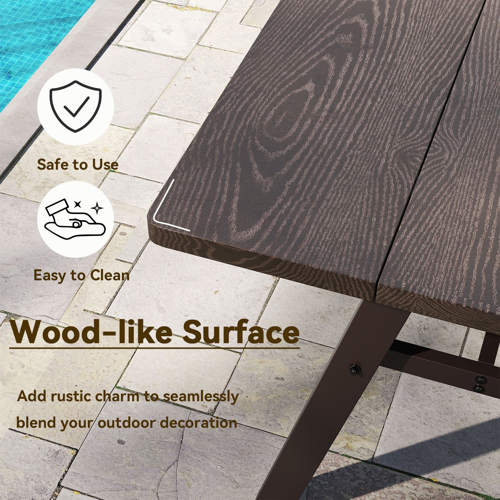 3-Person Outdoor Bench Set of 2 with 360 kg Bearing Capacity-Dark Brow ...