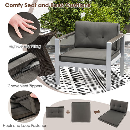 3-Piece Aluminum Patio Set with Cushions for Garden Backyard Poolside-Grey